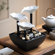 Mini Fantana Arteziana Decorativa SIKS De Interior, Forma De Floarea Lotus Cu Mini Cascada Feng Shui, Apa Circulanta Si Pietr...
