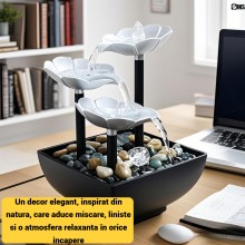 Mini Fantana Arteziana Decorativa SIKS De Interior, Forma De Floarea Lotus Cu Mini Cascada Feng Shui, Apa Circulanta Si Pietr...