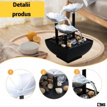 Mini Fantana Arteziana Decorativa SIKS De Interior, Forma De Floarea Lotus Cu Mini Cascada Feng Shui, Apa Circulanta Si Pietr...