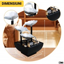 Mini Fantana Arteziana Decorativa SIKS De Interior, Forma De Floarea Lotus Cu Mini Cascada Feng Shui, Apa Circulanta Si Pietr...