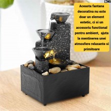 Fantana Arteziana Decorativa SIKS De Interior, Mini Cascada Feng Shui, Apa Circulanta, Pietre De Rau, Lumina Cu 1 Led Pentru ...