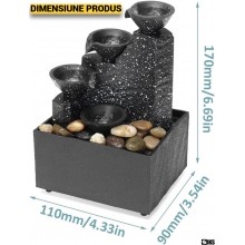 Fantana Arteziana Decorativa SIKS De Interior, Mini Cascada Feng Shui, Apa Circulanta, Pietre De Rau, Lumina Cu 1 Led Pentru ...