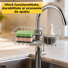Suport Pentru Burete SIKS, Montare Pe Robinet, Pentru Bureti, Sapun, Baie, Detasabil, Ajustabil, Rotire 360 de grade Din Otel...