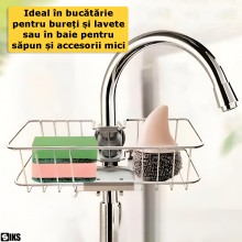 Suport Pentru Burete SIKS, Montare Pe Robinet, Pentru Bureti, Sapun, Baie, Detasabil, Ajustabil, Rotire 360 de grade Din Otel...