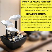 Mini Fantana Arteziana EDAR Feng Shui Lotus, Decor Zen de Interior cu Mini Cascada, Pietre de Rau si Alimentare USB/Baterie, ... Mini Fantana Arteziana EDAR Feng Shui Lotus, Decor Zen de Interior cu Mini Cascada, Pietre de Rau si Alimentare USB/Baterie, ...