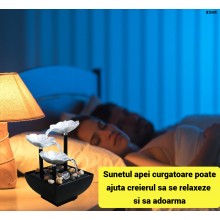 Mini Fantana Arteziana EDAR Feng Shui Lotus, Decor Zen de Interior cu Mini Cascada, Pietre de Rau si Alimentare USB/Baterie, ...
