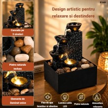 Fantana Arteziana Feng Shui de Interior EDAR, Mini Cascada cu Apa Airculanta si LED Ambianta, Umidificator Natural, Pietre de...