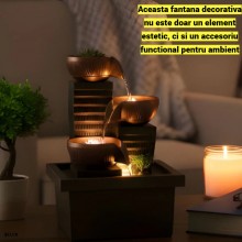 Fantana Decorativa Feng Shui de Interior EDAR, Cascada in 3 Trepte din Boluri, Electrica, cu Apa Curgatoare, Recirculare Auto...