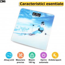 Cantar Corporal Electronic De Baie Pentru Persoane SIKS, Suprafata Sticla, Capacitate 180 Kg, 4 Senzori, Afisaj Digital LCD, ...