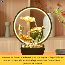 Fantana Arteziana Decorativa SIKS Feng Shui De Interior, Cu Apa Circulanta, Pietre De Rau, Cascada Si Flori Ornamentale Frunz...