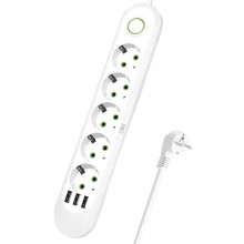 Prelungitor Priza Cu Usb Si 5 Prize Schuko Pentru Casa Si Birou SIKS, 3 Porturi USB, In Total 8 Iesiri, Putere Maxima 2500W, ...