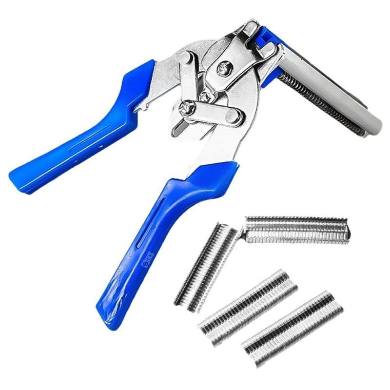 Cleste Profesional SIKS Pentru Legat Garduri din Sarma, Plasa Sau Tapiterie, Kit Capsat cu 300 Cleme Tip M Incluse, Otel Mang...