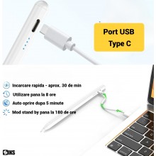 Stylus Pen Universal SIKS Cu Afisaj LED 4 Niveluri Baterie, Creion Capacitiv Compatibil Telefon Si Tableta Cu Sisteme Operare...