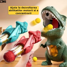 Jucarie Copii Tip Joc Interactiv SIKS De Tras la Tinta Mobila Dinozaur T-Rex, Set Cu 2 Pistoale Aer Comprimat, 24 Mingi Spuma...