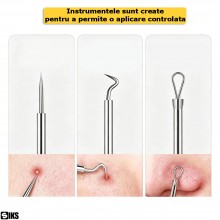 Trusa Instrumente Curatare Ten SIKS, Set 7 Instrumente Profesionale Pentru Indepartarea Punctelor Negre si Acneei, Extractor ...