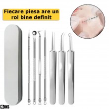 Trusa Instrumente Curatare Ten SIKS, Set 7 Instrumente Profesionale Pentru Indepartarea Punctelor Negre si Acneei, Extractor ...