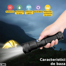 Lanterna Tactica Profesionala LED SIKS, 5000 lm, Zoom Telescopic, 5 Moduri Lumina, Incarcare USB, Indicator Baterie, Acumulat...