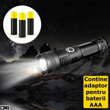Lanterna Tactica Profesionala LED SIKS, 5000 lm, Zoom Telescopic, 5 Moduri Lumina, Incarcare USB, Indicator Baterie, Acumulat...