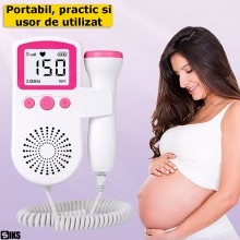 Monitor Fetal Doppler Pentru Monitorizare Sarcina SIKS, Dispozitiv Portabil Pentru Ascultare Batai Inima Bebelus Si Ritm Card...