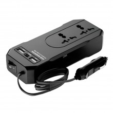 Invertor De Tensiune Auto Inteligent SIKS, Conversie Tensiune 12V-24V La 220V, 150W, Priza Universala, Incarca Laptop/Aparate...