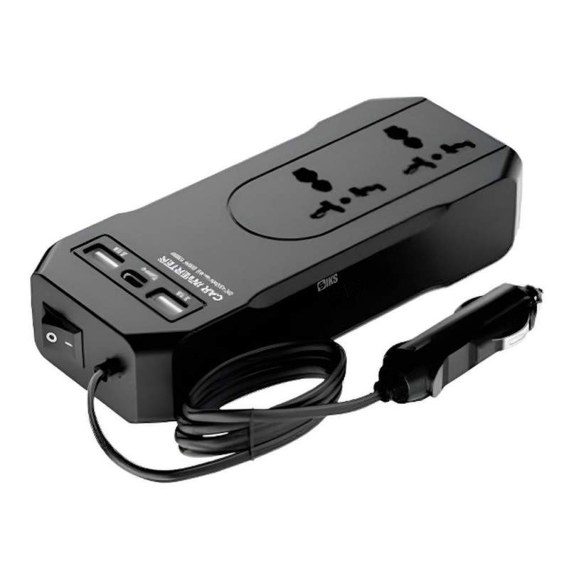 Invertor De Tensiune Auto Inteligent SIKS, Conversie Tensiune 12V-24V La 220V, 150W, Priza Universala, Incarca Laptop/Aparate...
