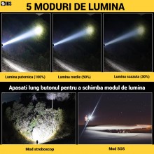 Lanterna Tactica Profesionala LED SIKS Pentru Camping, Vanatoare, Pescuit, Ultra-Bright, Metalica Din Aliaj Aluminiu Aerospat...