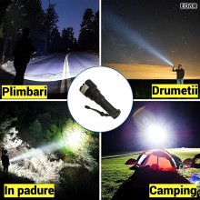 Lanterna Tactica LED EDAR Profesionala pentru Camping, Vanatoare si Pescuit, Ultra-Bright, Aluminiu Aerospatial, IPX5, USB Re...