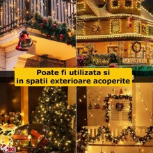 Instalatie De Craciun SIKS, Liniara 20 M, 200 LED -uri, Cu 8 Jocuri De Lumini, Pentru Interior Sau Spatii Exterioare Acoperit...
