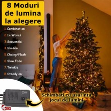 Instalatie De Craciun SIKS, Liniara 20 M, 200 LED -uri, Cu 8 Jocuri De Lumini, Pentru Interior Sau Spatii Exterioare Acoperit...