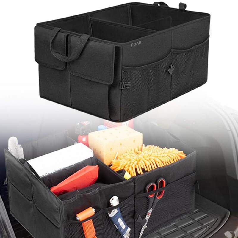 Organizator Auto Portbagaj EDAR, Pliabil, Compartimente Si Buzunare, Textil, Rezistent, Catarame Fixare, 56 x 40 x 26 cm, Negru Organizator Auto Portbagaj EDAR, Pliabil, Compartimente Si Buzunare, Textil, Rezistent, Catarame Fixare, 56 x 40 x 26 cm, Negru