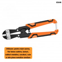 Cleste de Taiat Megatet EDAR Profesional, Pentru sarma, Fier Beton, Lanturi si Cabluri Metalice, Falci din Otel Forjat, Maner...