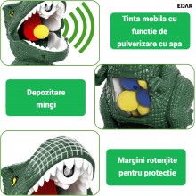 Jucarie Interactiva Copii EDAR – Tinta Mobila Dinozaur T‑Rex cu Pulverizare Apa, Set 2 Pistoale Aer si 24 Mingi Spuma, Joc de...