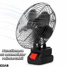 Ventilator Cu Acumulator Reincarcabil 48V EDAR, De Masa/Birou, Pentru Interior/Exterior, Functionare Fara Fir, Unghi De Incli...