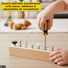 Jucarie Educativa Montessori Din Lemn Pentru Copii SIKS, Placa Cu Suruburi Si Unelte Reale Pentru Dexteritate Si Motricitate ... Jucarie Educativa Montessori Din Lemn Pentru Copii SIKS, Placa Cu Suruburi Si Unelte Reale Pentru Dexteritate Si Motricitate ...