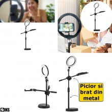 Lampa Circulara Profesionala Led Ring Light SIKS, USB, Diametru 26 Cm, 10 Inch, 120 LED-Uri SMD, Inaltime Reglabila, Picior T...