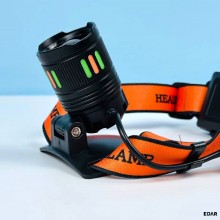 Lanterna de Cap Profesionala EDAR 30W 3000 Lumeni, Frontala, Zoom Telescopic, USB, 2 Acumulatori, Mod SOS, Waterproof, Portoc...