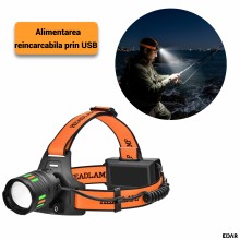 Lanterna de Cap Profesionala EDAR 30W 3000 Lumeni, Frontala, Zoom Telescopic, USB, 2 Acumulatori, Mod SOS, Waterproof, Portoc...