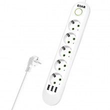 Prelungitor EDAR cu 5 Prize Schuko si 3 Porturi USB, 8 Iesiri, 2500W, Material Ignifug 750°C, Protectie Copii, Buton On/Off, ...