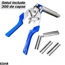 Set Cleste Pentru Legat Plasa Gard EDAR Si 300 Capse Tip M, Otel Mangan, Albastru/Argintiu Set Cleste Pentru Legat Plasa Gard EDAR Si 300 Capse Tip M, Otel Mangan, Albastru/Argintiu