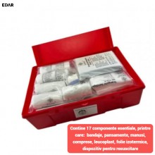 Trusa Medicala Auto Prim Ajutor EDAR , 17 Piese, Omologata RAR, DIN 13164, Valabilitate 5 Ani, Bandaje, Pansamente, Leucoplas...