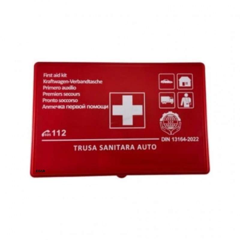 Trusa Medicala Auto Prim Ajutor EDAR , 17 Piese, Omologata RAR, DIN 13164, Valabilitate 5 Ani, Bandaje, Pansamente, Leucoplas... Trusa Medicala Auto Prim Ajutor EDAR , 17 Piese, Omologata RAR, DIN 13164, Valabilitate 5 Ani, Bandaje, Pansamente, Leucoplas...