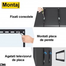 Suport TV Fix Universal 40–85 inch SIKS, 102–216 cm, Sustinere Ferma, Capacitate 75 kg, Metal Monobloc, Montaj Pe Perete – Co...