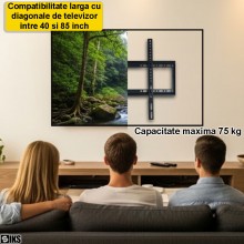 Suport TV Fix Universal 40–85 inch SIKS, 102–216 cm, Sustinere Ferma, Capacitate 75 kg, Metal Monobloc, Montaj Pe Perete – Co...