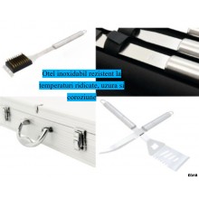 Set Ustensile Gratar Profesionale EDAR, 5 Piese, Otel Inoxidabil, Servieta Depozitare, Pensula, Cutit, Furculita, Clesti, Per...