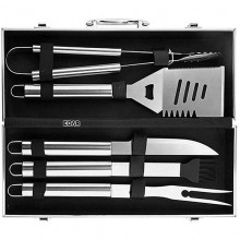 Set Ustensile Gratar Profesionale EDAR, 5 Piese, Otel Inoxidabil, Servieta Depozitare, Pensula, Cutit, Furculita, Clesti, Per...