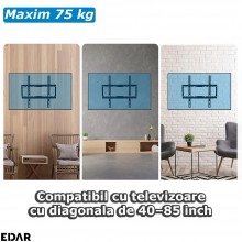 Suport TV Metalic EDAR, Compatibilitate 40–85 inch, Greutate Maxima Suportata 75 kg, Accesorii Instalare Incluse, Negru