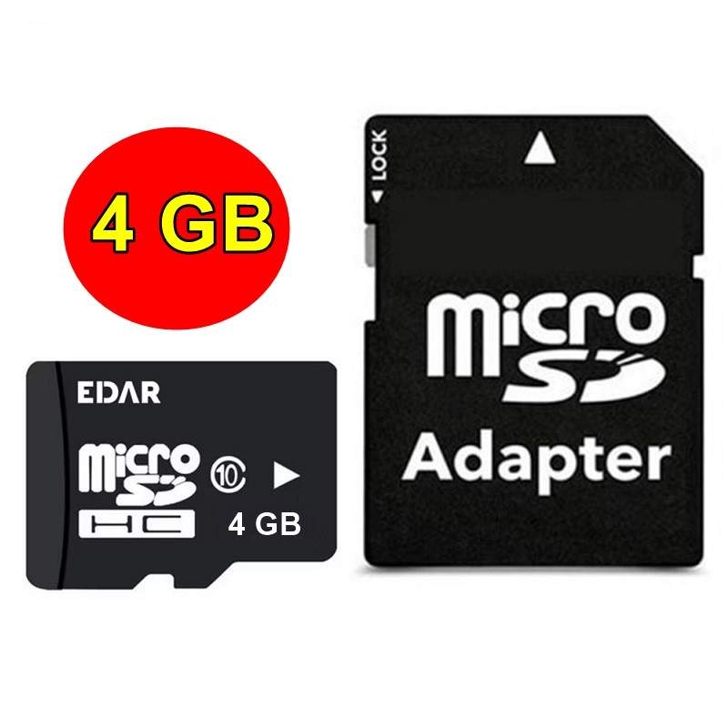 Card de Memorie MicroSD 4 GB EDAR, Clasa 10 De Viteza, TF Cu Adaptor SD Inclus, Potrivit Pentru Camera Supraveghere, Telefon,...