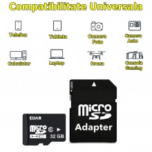 Card de Memorie MicroSD 32 GB EDAR, Clasa 10 De Viteza, TF Cu Adaptor SD Inclus, Potrivit Pentru Camera Supraveghere, Telefon...