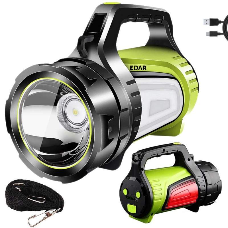 Lanterna LED de Mana Portabila EDAR, 300W, 5 Moduri de Iluminare, Lumini Laterale Rosie si Alba, Acumulator Reincarcabil, Pow... Lanterna LED de Mana Portabila EDAR, 300W, 5 Moduri de Iluminare, Lumini Laterale Rosie si Alba, Acumulator Reincarcabil, Pow...