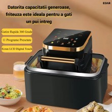 Friteuza Air Fryer cu Aer Cald EDAR, 2500 W, 12L XXL, 11 Programe, Touch LCD, Fereastra Transparenta, Gatire Fara Ulei, 360 d...